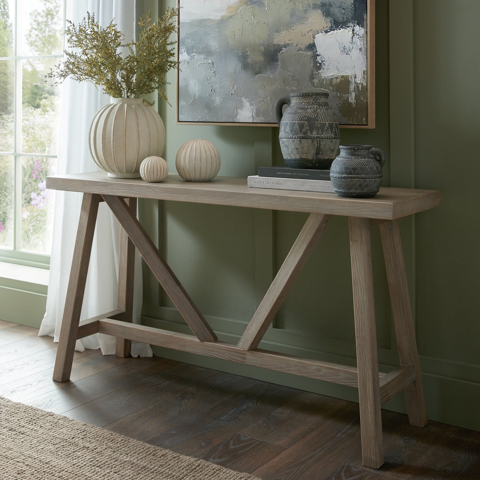 Dine and Dwell Tunbridge Console Table, slim sideboard for dining rooms and kitchens with a sleek wooden finish.